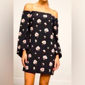 Lucy Paris Black Floral Off Shoulder Mini Dress